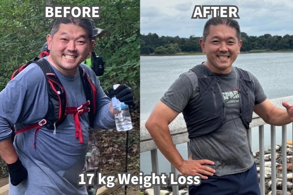 Before and after comparison showing the client's health journey